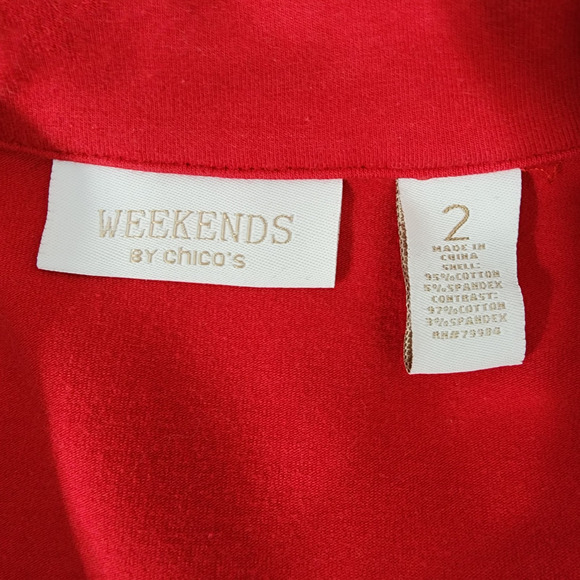 Weekends by Chico's Jacket Women’s Size 2 Large Red Snap Front 3/4 Sleeves Knit - Picture 8 of 12